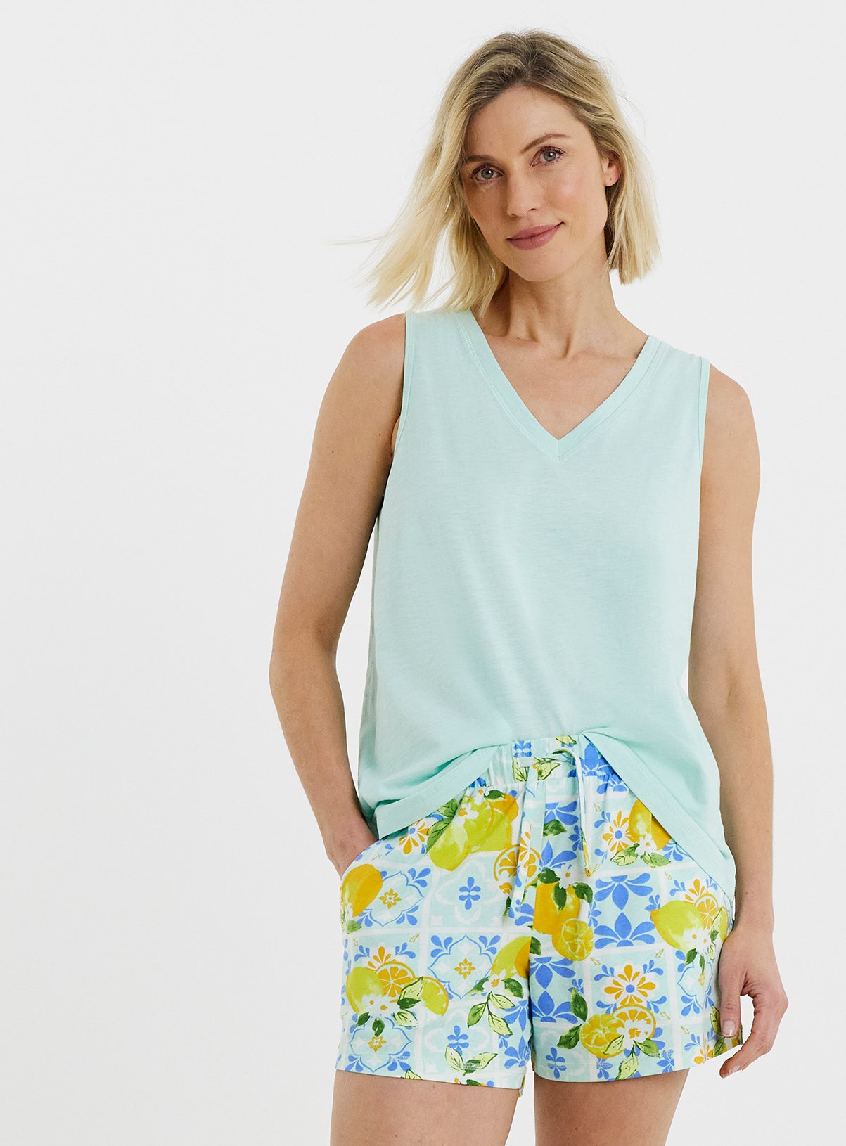JD WILLIAMS Cotton Vest Summer Pyjama Short Set 32-34 - Image 1 thumbnail